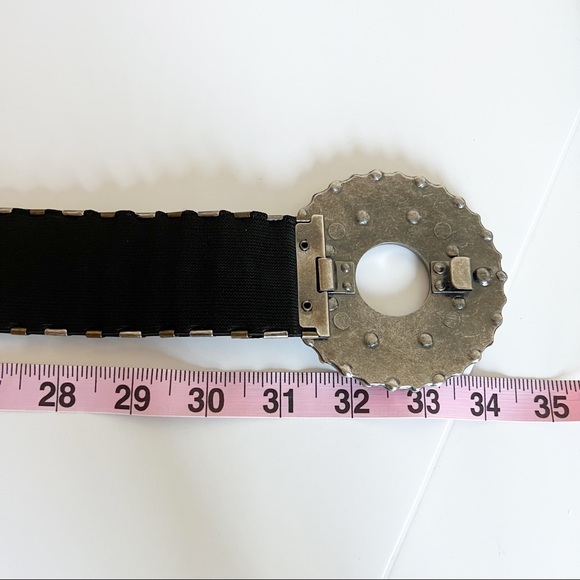 Antique Silver Bronze Metal Beaded Rhinestone Buckle Elastic Band Belt 31 - Picture 12 of 14